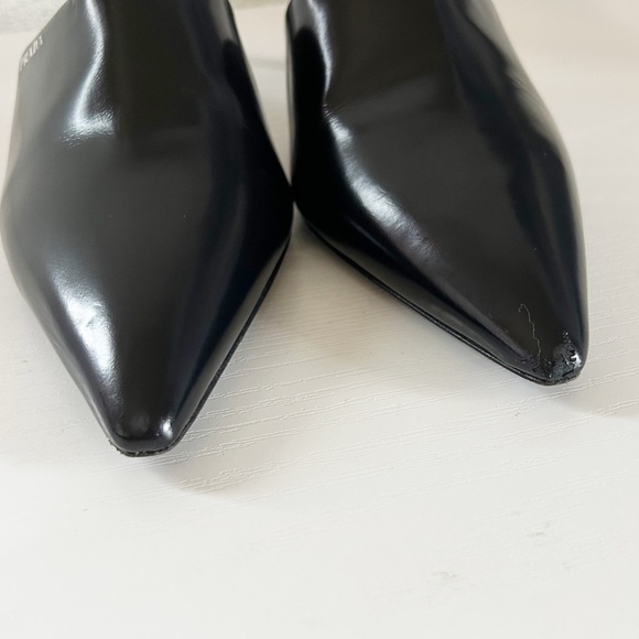 Prada Black Leather Kitten Heel Mules Pointed Toe Logo Size EU 36.5 - Picture 4 of 12